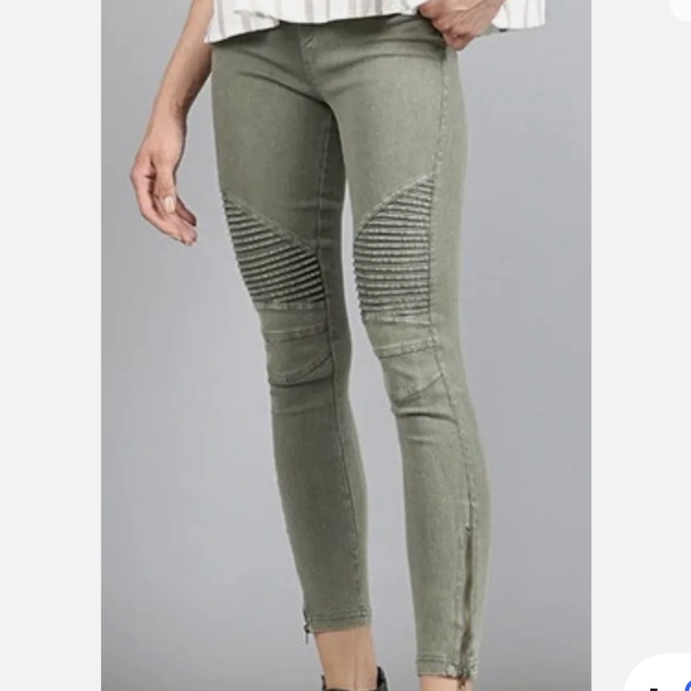 Beulah Womens Stretch Moto Leggings Pants Zip Ankle Olive Green Size Small